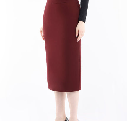 Burgundy Back Vented Midi Pencil Skirt - G - Line