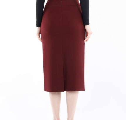 Burgundy Back Vented Midi Pencil Skirt - G - Line