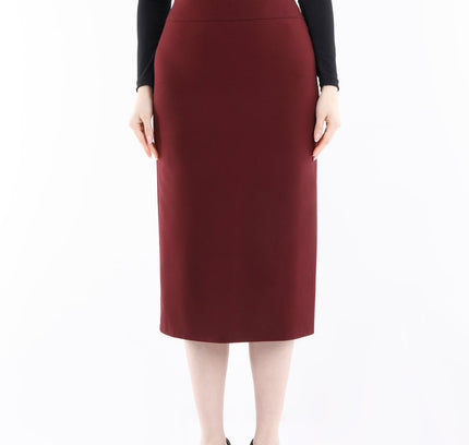 Burgundy Back Vented Midi Pencil Skirt - G - Line