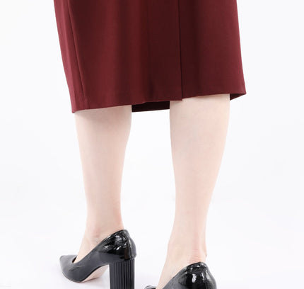 Burgundy Back Vented Midi Pencil Skirt - G - Line