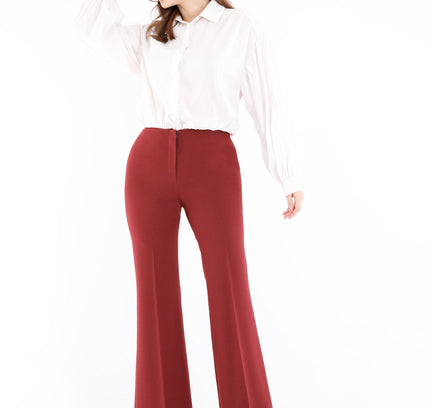 Burgundy Bootcut Pants - High Waisted Flare Trousers - G - Line