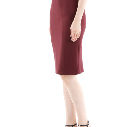 Burgundy Double Slit Pencil Knee Length Skirt - G - Line