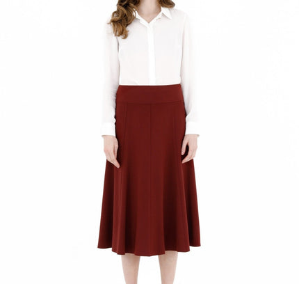 Burgundy Eight Gore Calf Length Midi Skirt for Every Occasion - G - Line