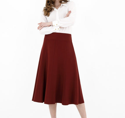 Burgundy Eight Gore Calf Length Midi Skirt for Every Occasion - G - Line