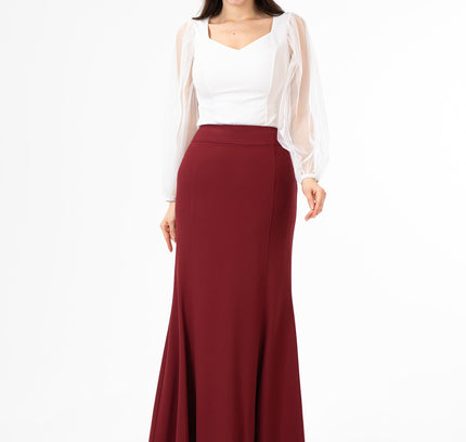 Burgundy Fishtail Maxi Skirt | Regular & Plus Size - G - Line