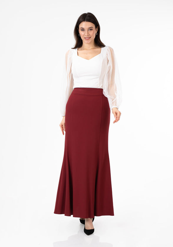 Burgundy Fishtail Maxi Skirt | Regular & Plus Size - G - Line