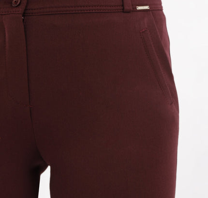 Burgundy Straight Leg Pants with Pockets and Belt - G - Line