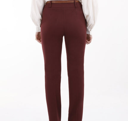 Burgundy Straight Leg Pants with Pockets and Belt - G - Line