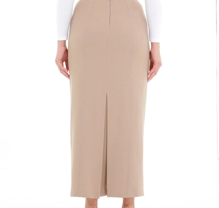 Camel Ankle Length Plus Size Back Split Maxi Skirt - G - Line