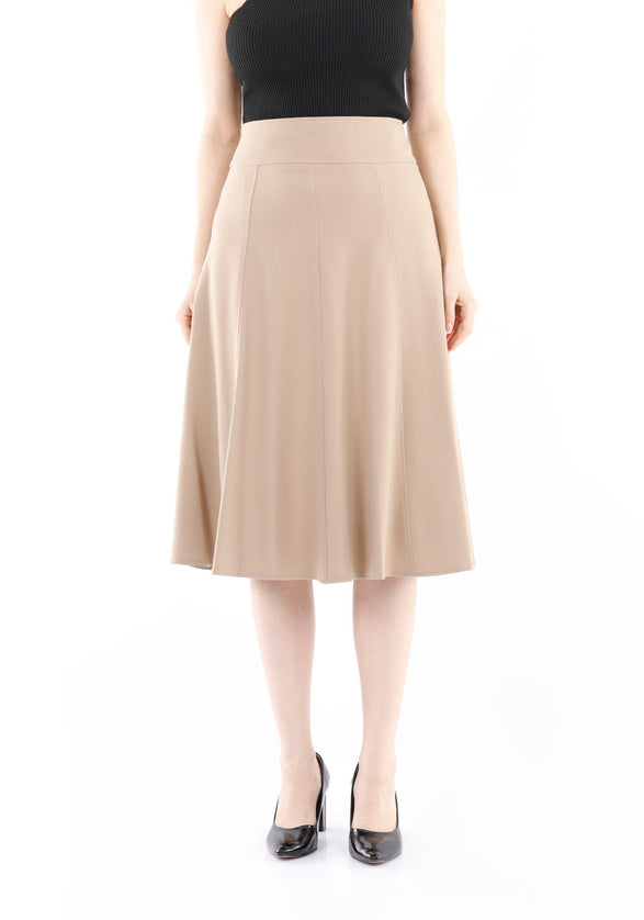 Camel Eight Gore Calf Length Midi Skirt for Every Occasion - G - Line
