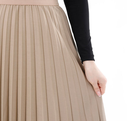 Camel Midi Thin Pleated Below The Knee Skirt - G - Line