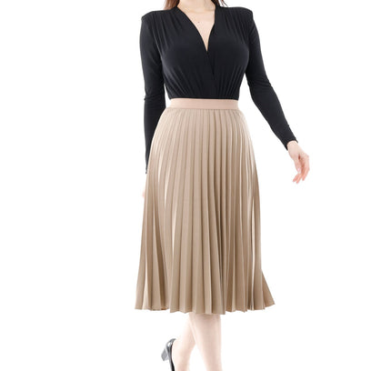 Camel Midi Thin Pleated Below The Knee Skirt - G - Line