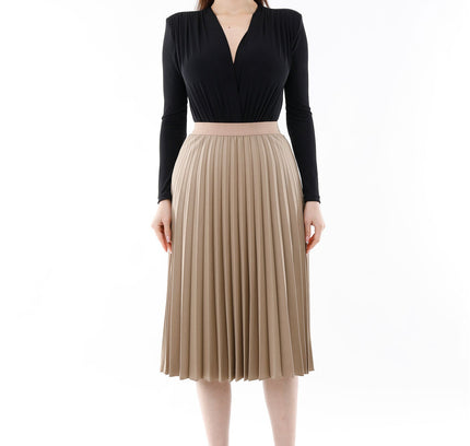 Camel Midi Thin Pleated Below The Knee Skirt - G - Line