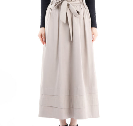 Camel Paper Bag Flared A - Line Maxi Skirt with Pockets and Belt - G - Line