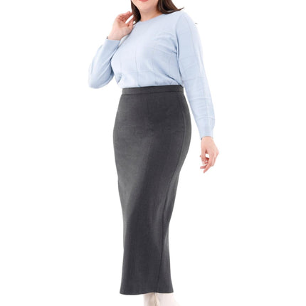 Charcoal Ankle Length Plus Size Back Split Maxi Skirt - G - Line