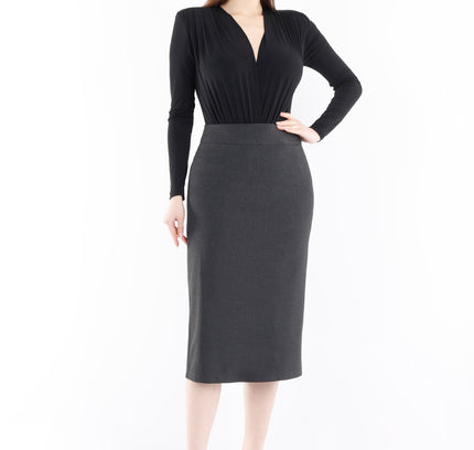 Charcoal Back Vented Midi Pencil Skirt - G - Line