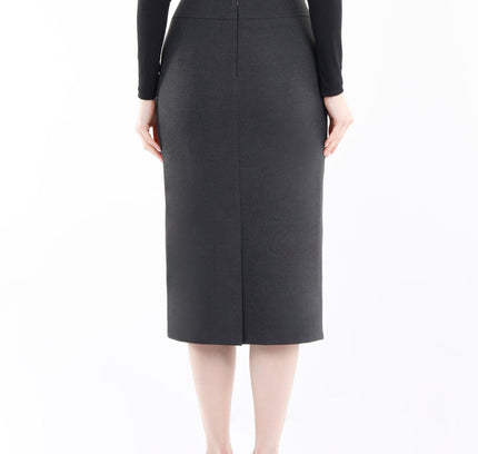 Charcoal Back Vented Midi Pencil Skirt - G - Line