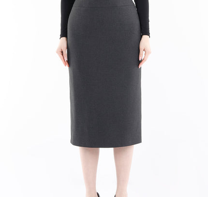 Charcoal Back Vented Midi Pencil Skirt - G - Line