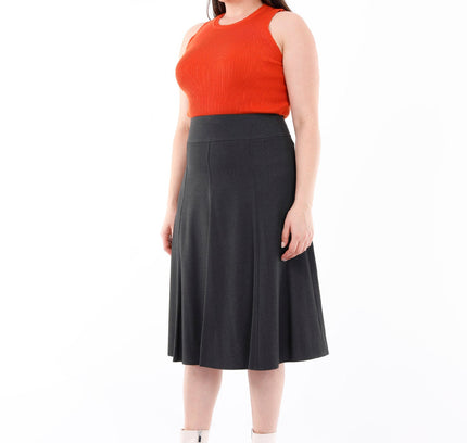 Charcoal Eight Gore Calf Length Midi Skirt for Every Occasion - G - Line