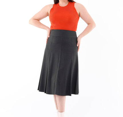 Charcoal Eight Gore Calf Length Midi Skirt for Every Occasion - G - Line