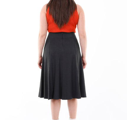 Charcoal Eight Gore Calf Length Midi Skirt for Every Occasion - G - Line