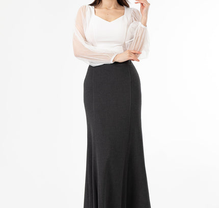 Charcoal Fishtail Maxi Skirt | Regular & Plus Size - G - Line