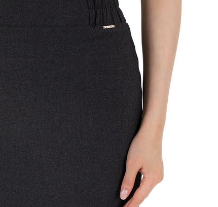 Charcoal Midi Pencil Skirt with Elastic Waist and Closed Back Vent - G - Line