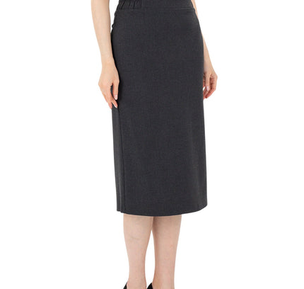 Charcoal Midi Pencil Skirt with Elastic Waist and Closed Back Vent - G - Line