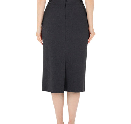 Charcoal Midi Pencil Skirt with Elastic Waist and Closed Back Vent - G - Line