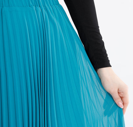 Chiffon Pleated Maxi Skirt with Elastic Waist Band - G - Line