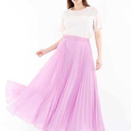 Chiffon Pleated Maxi Skirt with Elastic Waist Band - G - Line