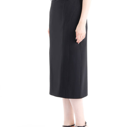 Classic Black High Waisted Midi Pencil Skirt with Belt - G - Line