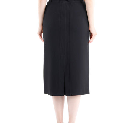 Classic Black High Waisted Midi Pencil Skirt with Belt - G - Line