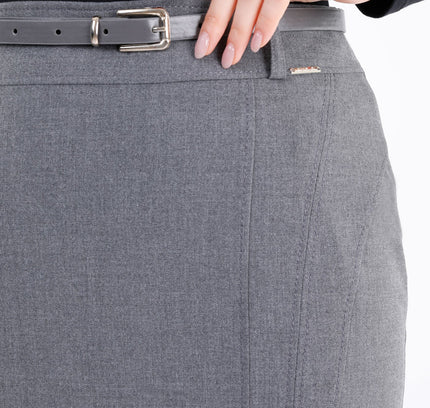 Classic Grey High Waisted Midi Pencil Skirt with Belt - G - Line