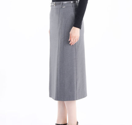 Classic Grey High Waisted Midi Pencil Skirt with Belt - G - Line