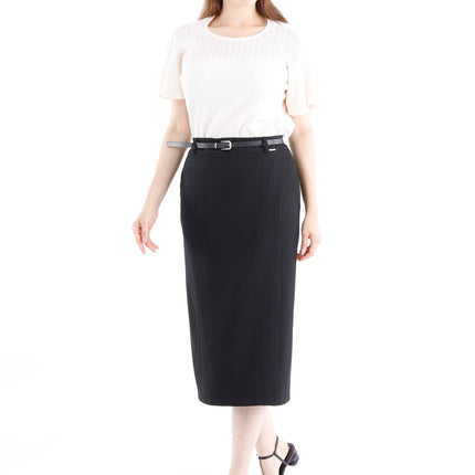 Classic High Waisted Midi Pencil Skirt with Belt - G - Line