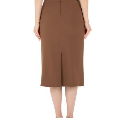 Copper Midi Pencil Skirt with Elastic Waist and Closed Back Vent - G - Line