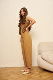Cotton Tapered Carrot Pants with Pockets and Double Button Closure - G - Line