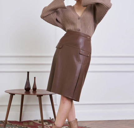 Cupric Midi Pleated Leather Skirt - G - Line