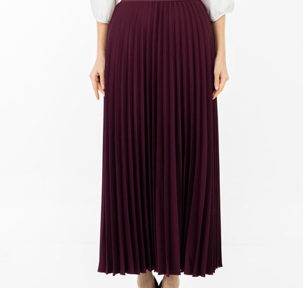 Damson Pleated Maxi Skirt Elastic Waist Band Ankle Length Plisse Skirt - G - Line