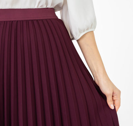 Damson Pleated Maxi Skirt Elastic Waist Band Ankle Length Plisse Skirt - G - Line