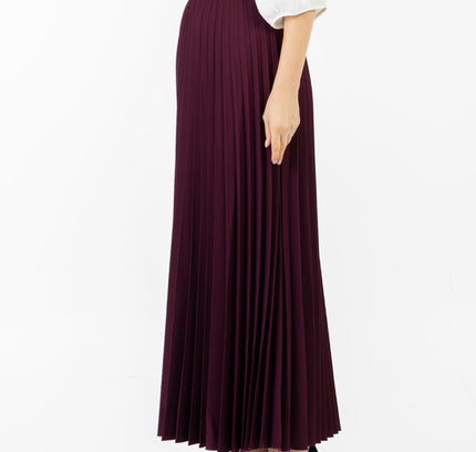 Damson Pleated Maxi Skirt Elastic Waist Band Ankle Length Plisse Skirt - G - Line