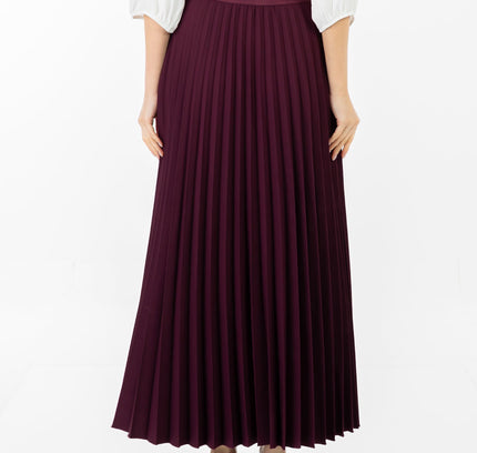 Damson Pleated Maxi Skirt Elastic Waist Band Ankle Length Plisse Skirt - G - Line