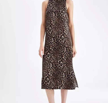 Leopard Satin Midi Dress