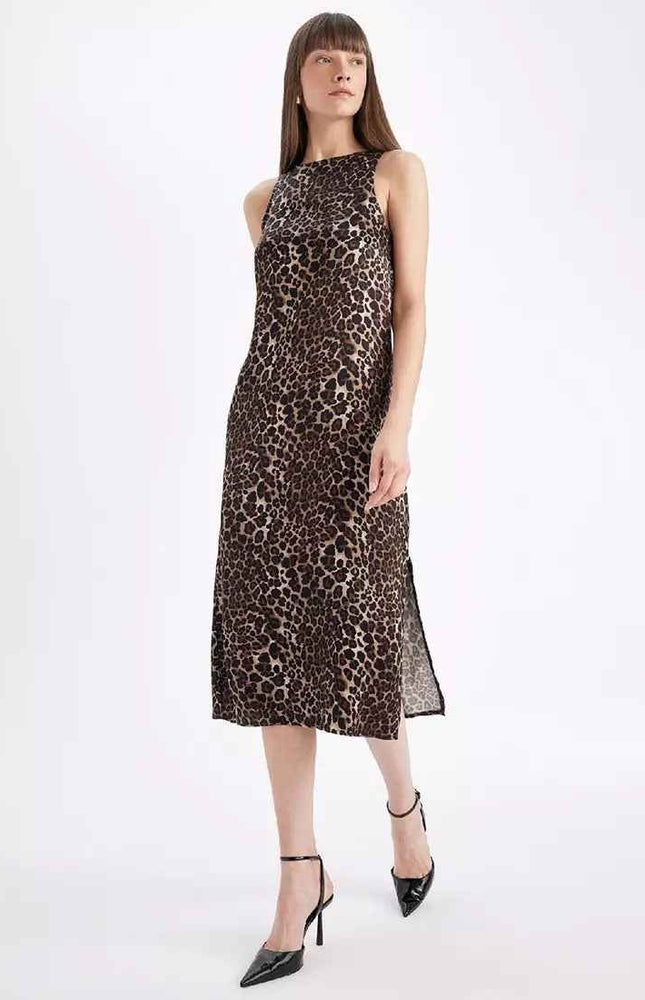 Leopard Satin Midi Dress
