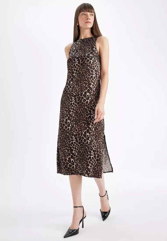 Leopard Satin Midi Dress