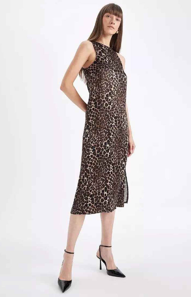 Leopard Satin Midi Dress