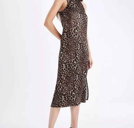 Leopard Satin Midi Dress
