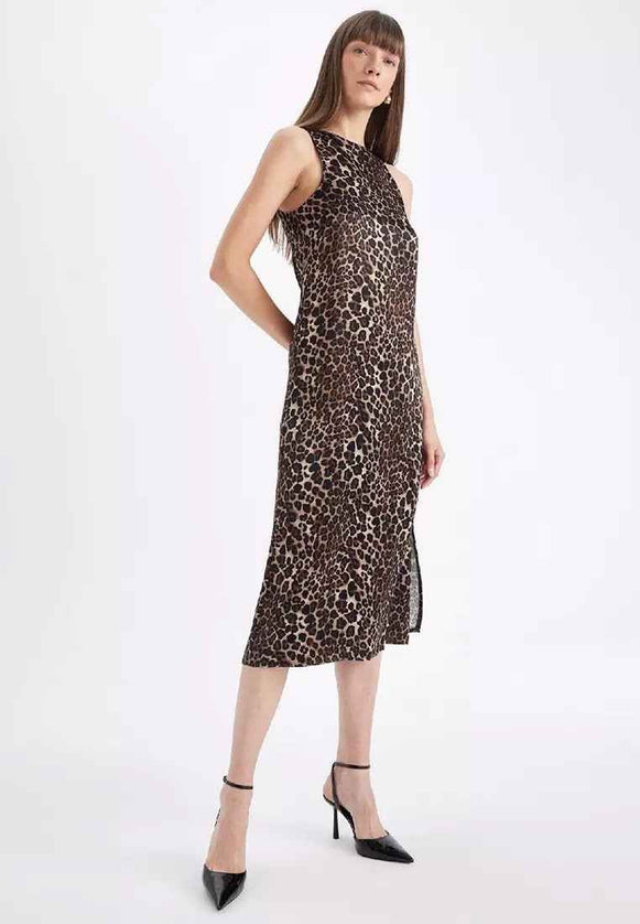 Leopard Satin Midi Dress