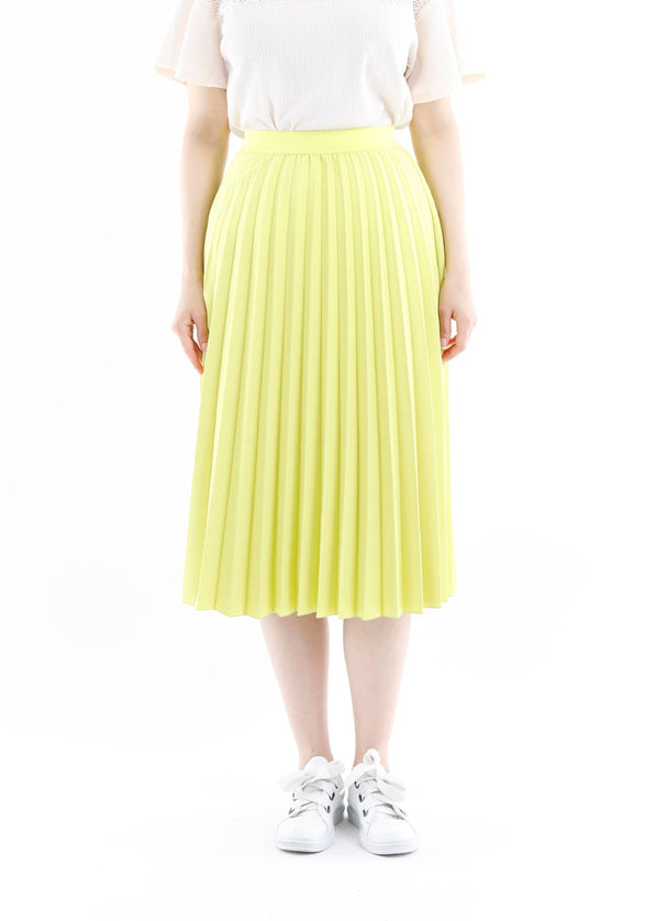 Elastic Waist Plisse Pleated Midi Skirt - G - Line